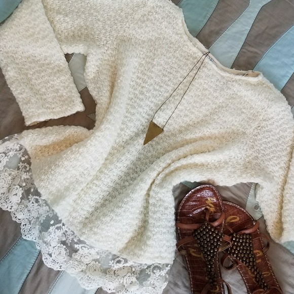 Forever 21 Sweaters - Boho knit lace bottom layer sweater